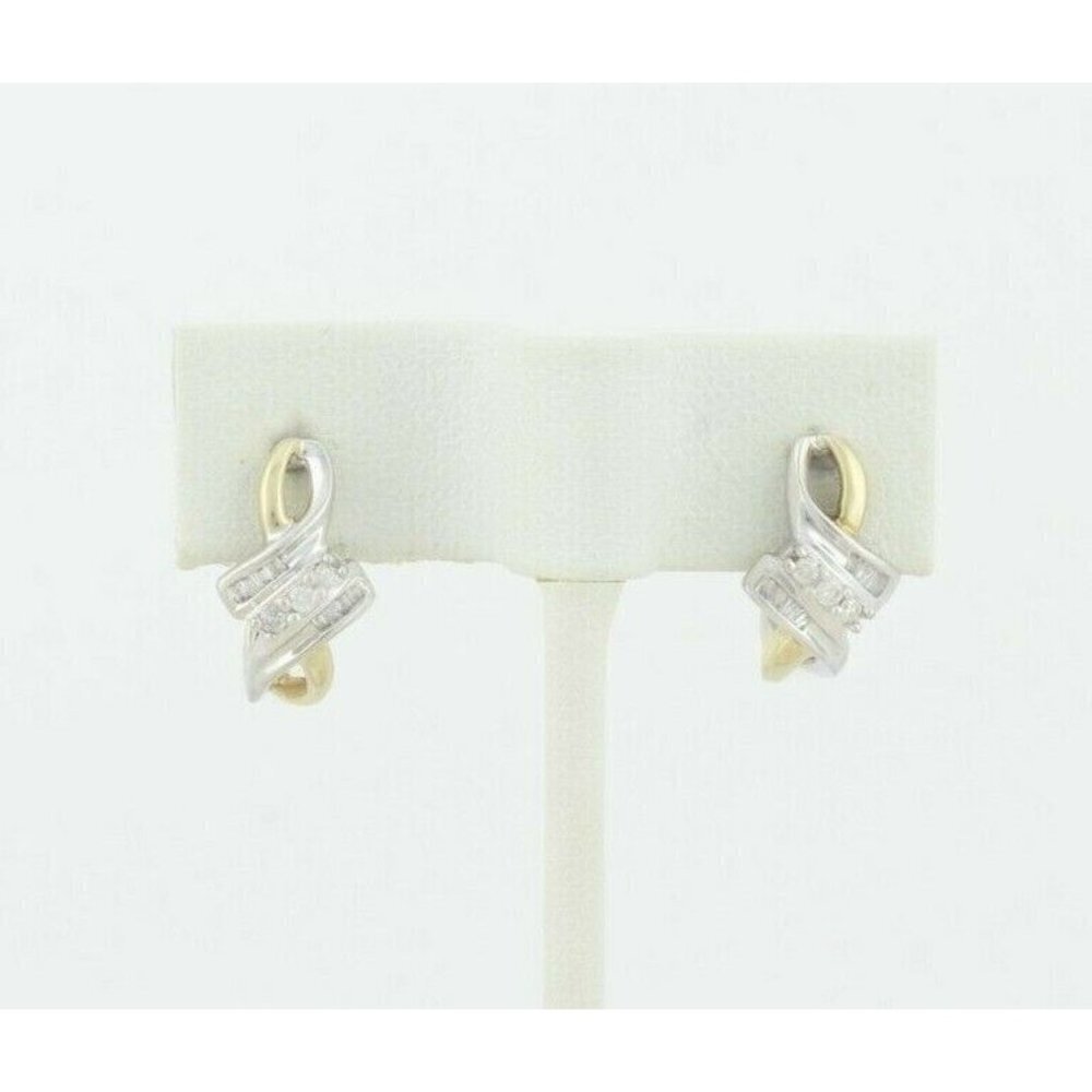 10k Yellow Gold Diamond Earrings J Hoop Earrings .25 tcw hoops - Picture 5 of 8